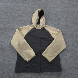 VINTAGE Nike Jacket Womens‎ Medium Black Tan Swoosh Logo Track Grunge Sports Y2K